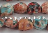 CRF361 15.5 inches 11*12mm skull dyed rain flower stone beads