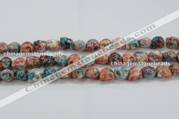 CRF361 15.5 inches 11*12mm skull dyed rain flower stone beads