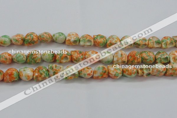 CRF362 15.5 inches 11*12mm skull dyed rain flower stone beads