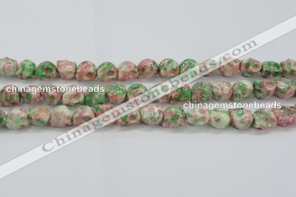 CRF363 15.5 inches 11*12mm skull dyed rain flower stone beads