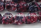 CRF364 15.5 inches 11*12mm skull dyed rain flower stone beads