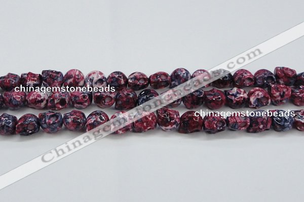 CRF364 15.5 inches 11*12mm skull dyed rain flower stone beads