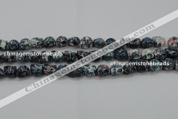 CRF366 15.5 inches 11*12mm skull dyed rain flower stone beads