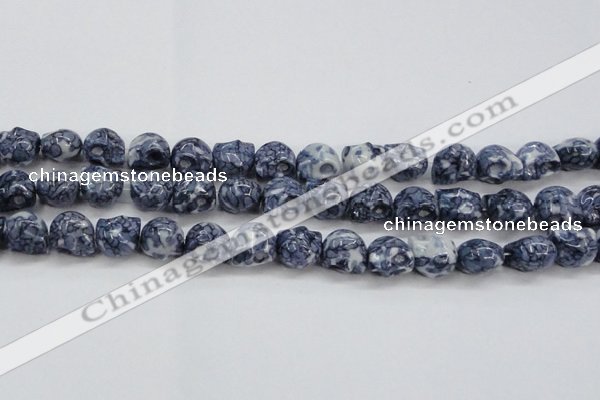 CRF367 15.5 inches 11*12mm skull dyed rain flower stone beads