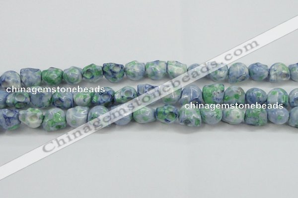 CRF368 15.5 inches 11*12mm skull dyed rain flower stone beads