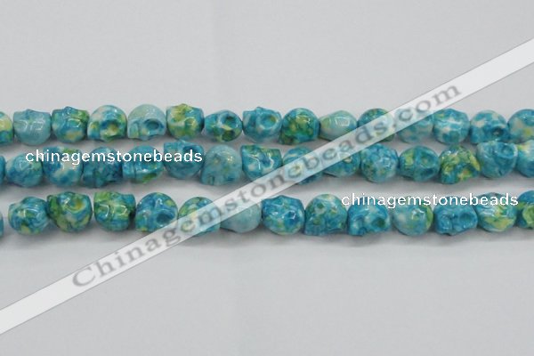 CRF369 15.5 inches 11*12mm skull dyed rain flower stone beads