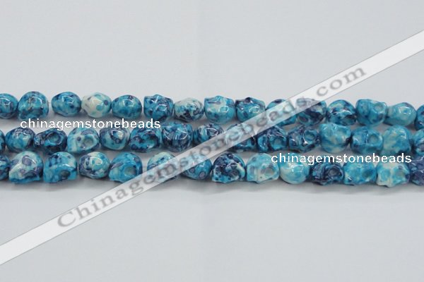 CRF370 15.5 inches 11*12mm skull dyed rain flower stone beads