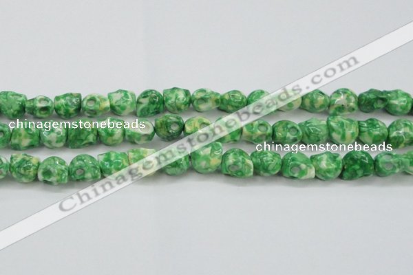 CRF371 15.5 inches 11*12mm skull dyed rain flower stone beads