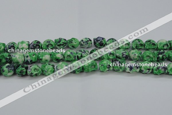 CRF372 15.5 inches 11*12mm skull dyed rain flower stone beads