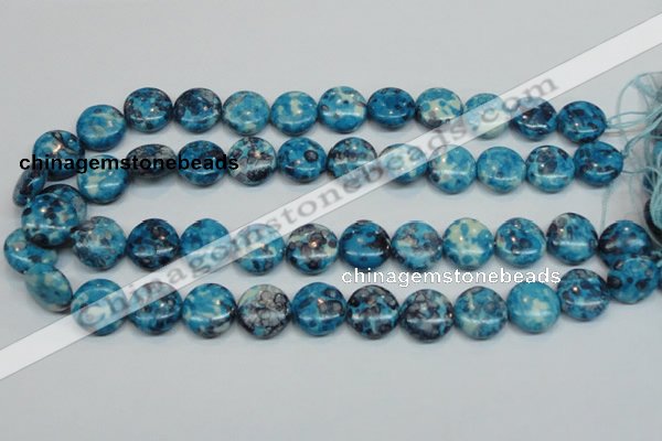 CRF69 15.5 inches 16mm flat round dyed rain flower stone beads