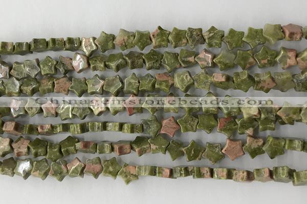 CRG34 15.5 inches 6mm flat star unakite gemstone beads wholesale