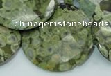 CRH109 15.5 inches 30mm faceted flat round rhyolite beads wholesale