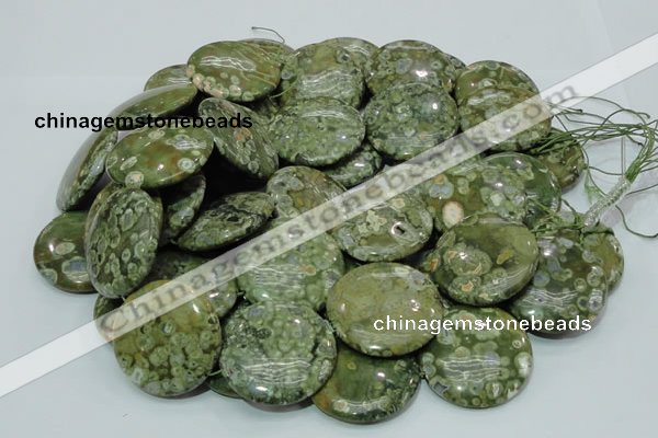 CRH40 15.5 inches 30mm flat round rhyolite beads wholesale