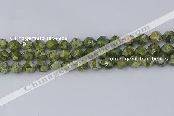 CRH537 15.5 inches 10mm faceted nuggets rhyolite gemstone beads