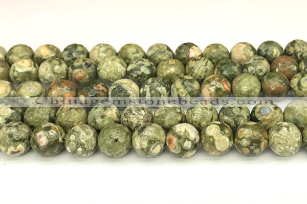 CRH583 15 inches 12mm faceted round rhyolite beads wholesale