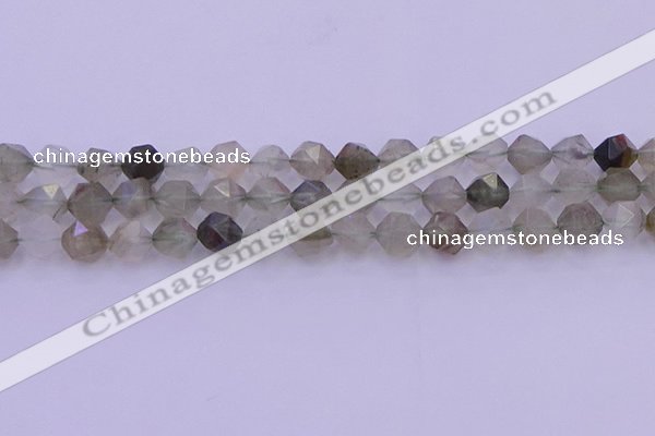 CRH613 15.5 inches 10mm faceted nuggets green rabbit hair beads