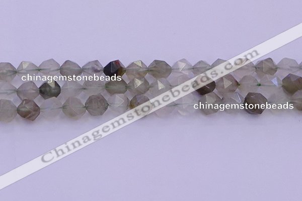 CRH614 15.5 inches 12mm faceted nuggets green rabbit hair beads