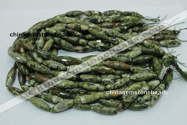 CRH70 15.5 inches 10*30mm faceted rice rhyolite beads wholesale