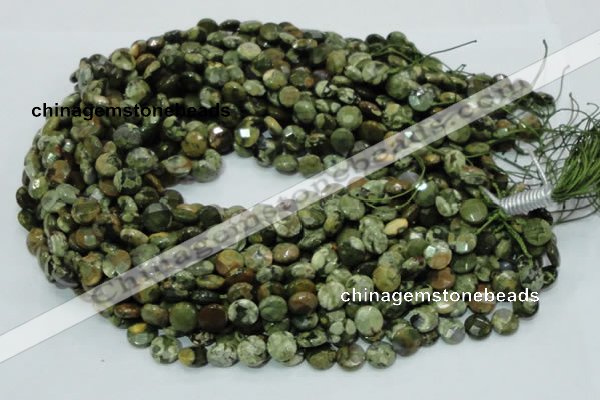 CRH83 15.5 inches 10mm faceted flat round rhyolite beads wholesale