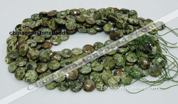 CRH84 15.5 inches 12mm faceted flat round rhyolite beads wholesale