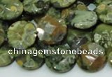 CRH85 15.5 inches 14mm faceted flat round rhyolite beads wholesale