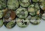 CRH86 15.5 inches 16mm faceted flat round rhyolite beads wholesale