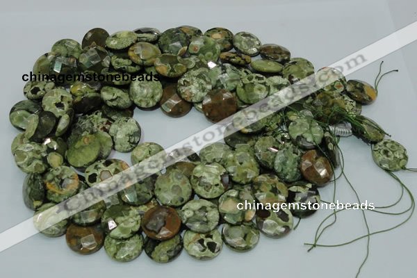 CRH86 15.5 inches 16mm faceted flat round rhyolite beads wholesale