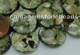 CRH87 15.5 inches 20mm faceted flat round rhyolite beads wholesale