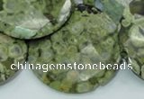 CRH88 15.5 inches 40mm faceted flat round rhyolite beads wholesale