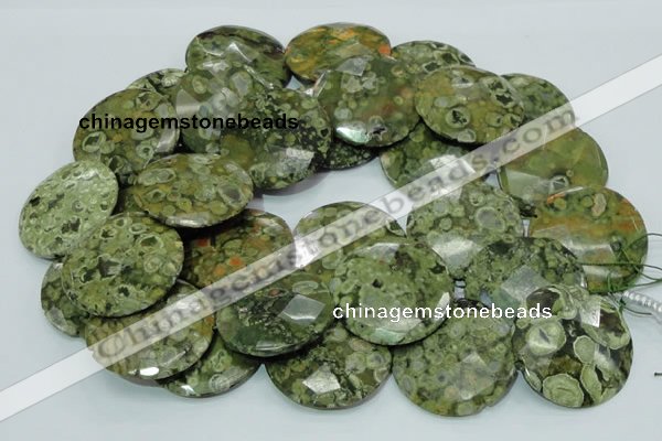 CRH88 15.5 inches 40mm faceted flat round rhyolite beads wholesale