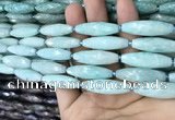 CRI110 15.5 inches 10*30mm faceted rice amazonite gemstone beads