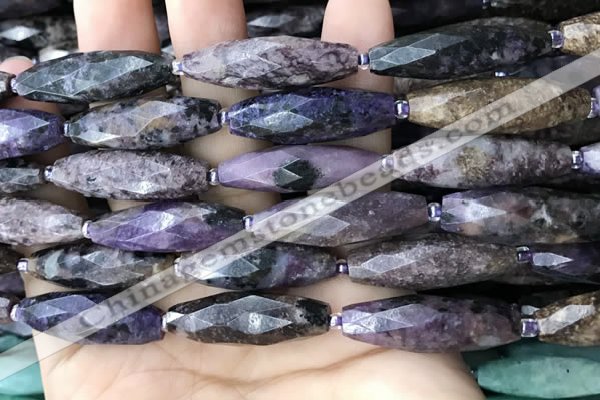 CRI114 15.5 inches 10*30mm faceted rice charoite gemstone beads