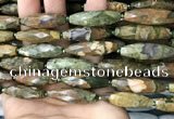 CRI115 15.5 inches 10*30mm faceted rice rhyolite gemstone beads