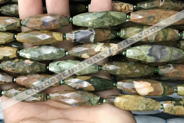 CRI115 15.5 inches 10*30mm faceted rice rhyolite gemstone beads