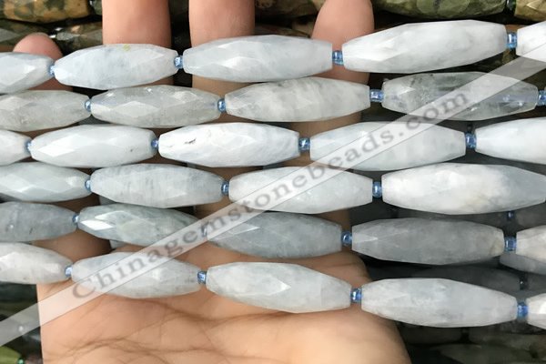 CRI119 15.5 inches 10*30mm faceted rice aquamarine beads