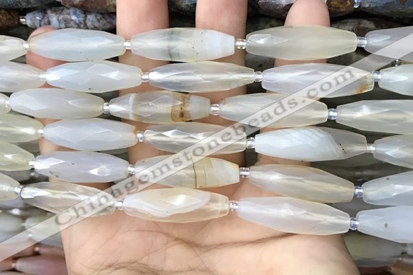 CRI123 15.5 inches 10*30mm faceted rice agate gemstone beads