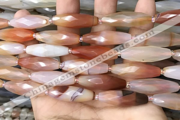 CRI126 15.5 inches 10*30mm faceted rice red agate gemstone beads