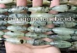 CRI133 15.5 inches 10*30mm faceted rice green rutilated quartz beads