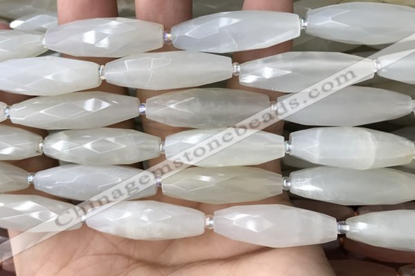 CRI135 15.5 inches 10*30mm faceted rice moonstone gemstone beads