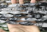 CRI155 15.5 inches 10*38mm faceted rice black rutilated quartz beads