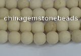 CRJ610 15.5 inches 4mm round matte white fossil jasper beads