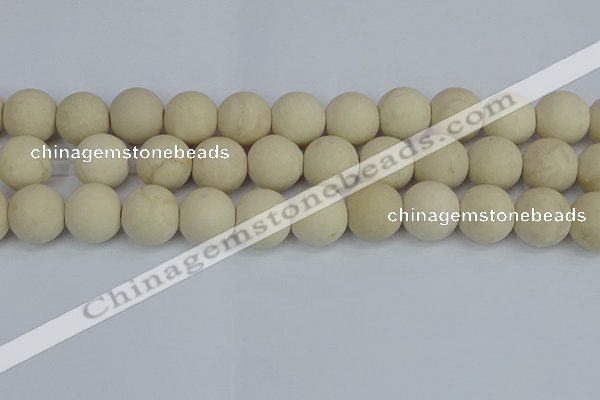 CRJ615 15.5 inches 14mm round matte white fossil jasper beads