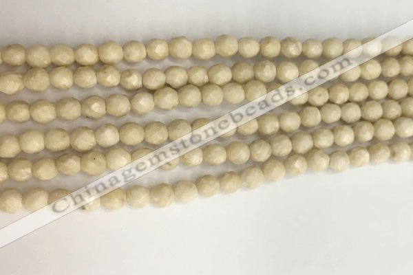 CRJ626 15.5 inches 4mmm faceted round white fossil jasper beads