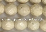 CRJ627 15.5 inches 6mm faceted round white fossil jasper beads