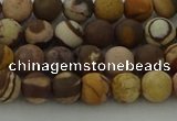 CRO1071 15.5 inches 6mm round matte brown zebra jasper beads