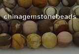 CRO1072 15.5 inches 8mm round matte brown zebra jasper beads