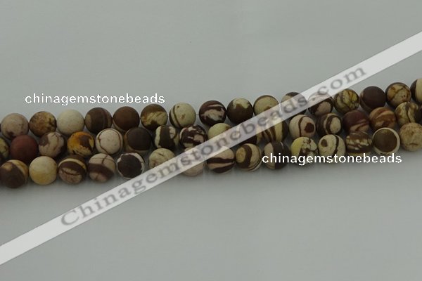 CRO1073 15.5 inches 10mm round matte brown zebra jasper beads