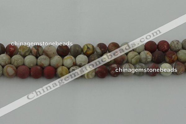 CRO1093 15.5 inches 10mm round matte laguna lace agate beads