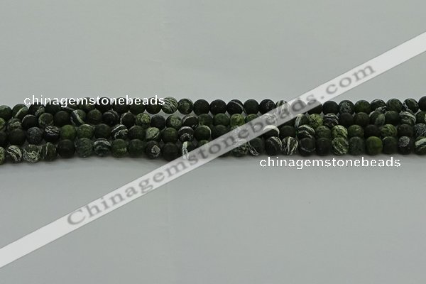 CRO1120 15.5 inches 4mm round matte green silver line jasper beads