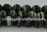 CRO1122 15.5 inches 8mm round matte green silver line jasper beads